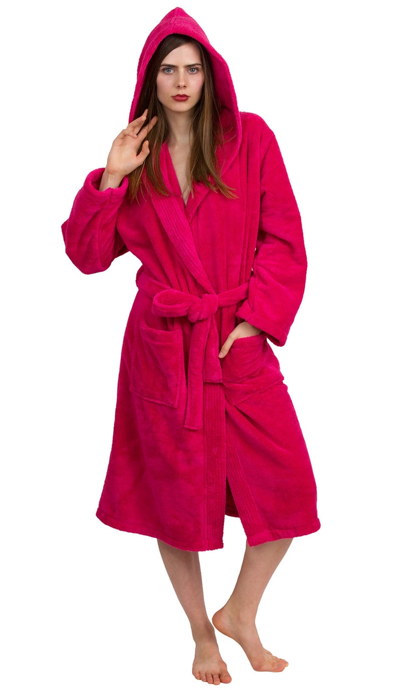 TowelSelections Super Plush Hooded Bathrobe - Luxury Spa Robe for Women and Men, Soft and Warm, Made in Turkey, Fushia, L/XL - Image 1